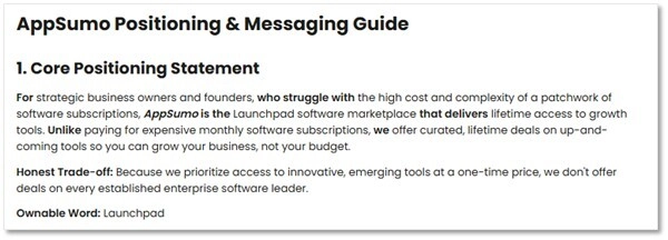 AppSumo Positioning & Messaging Guide – Core Positioning Statement